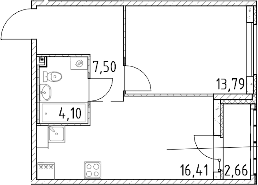 1-комнатная квартира 41.8 м², 3/17 эт., ЖК «Город Первых»